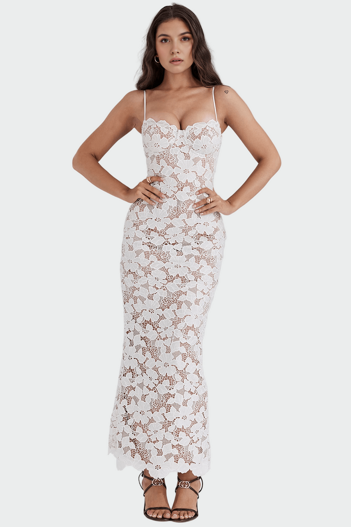 Cara – White Lace Maxi Dress