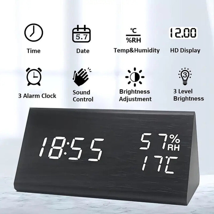 Wooden Digital Alarm Clock with Thermometer