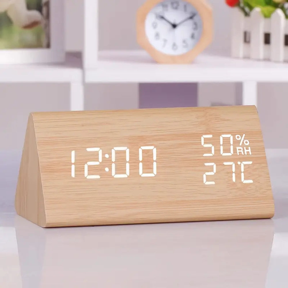 Wooden Digital Alarm Clock with Thermometer