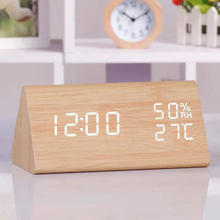 Wooden Digital Alarm Clock with Thermometer