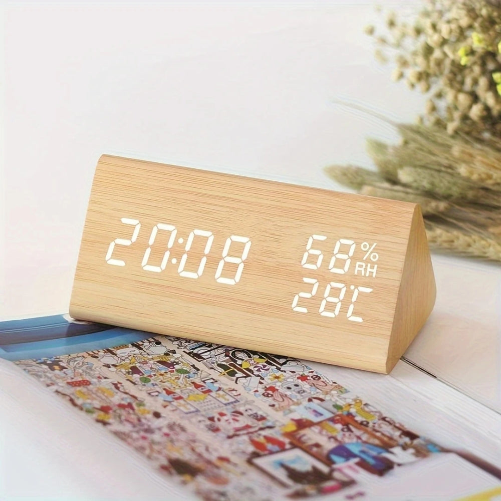 Wooden Digital Alarm Clock with Thermometer