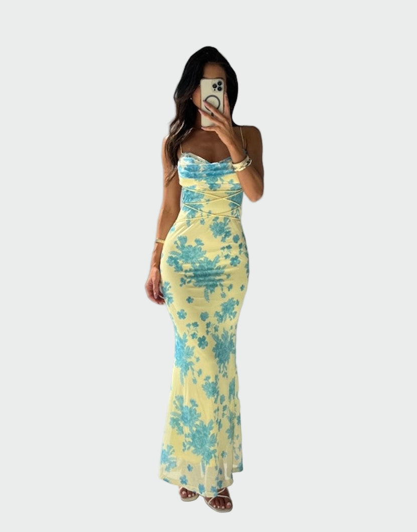 Méabh – Satin Dress with Floral Pattern
