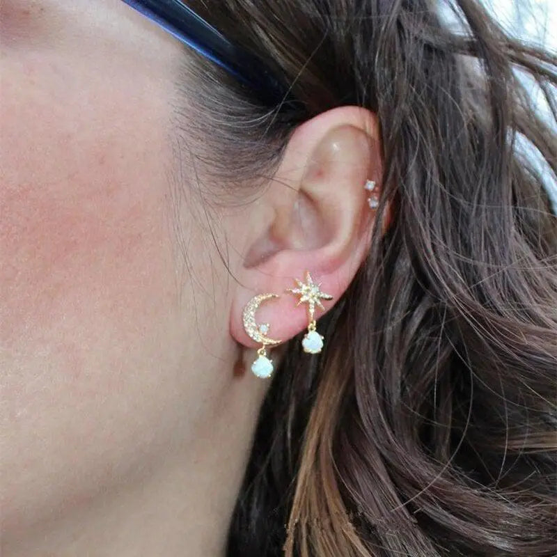 Moon and Star Opal Earrings