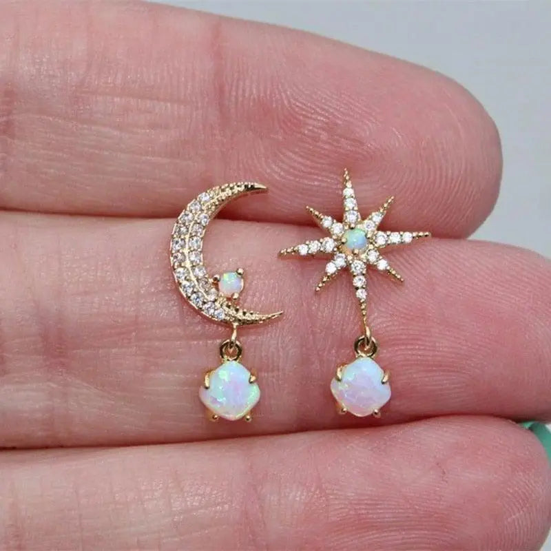 Moon and Star Opal Earrings