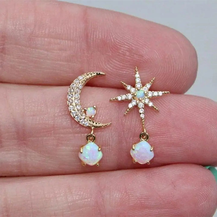 Moon and Star Opal Earrings