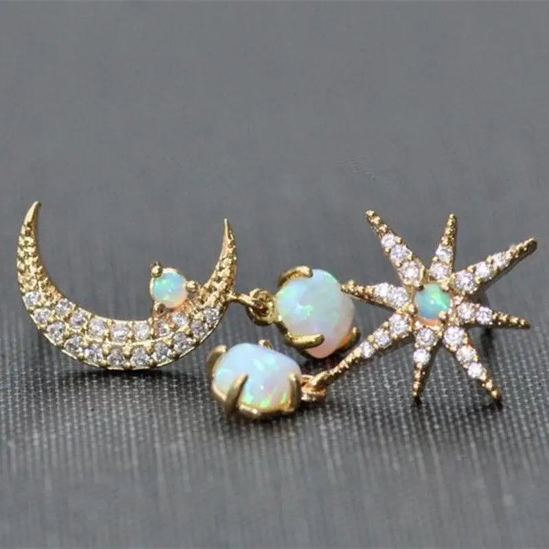 Moon and Star Opal Earrings