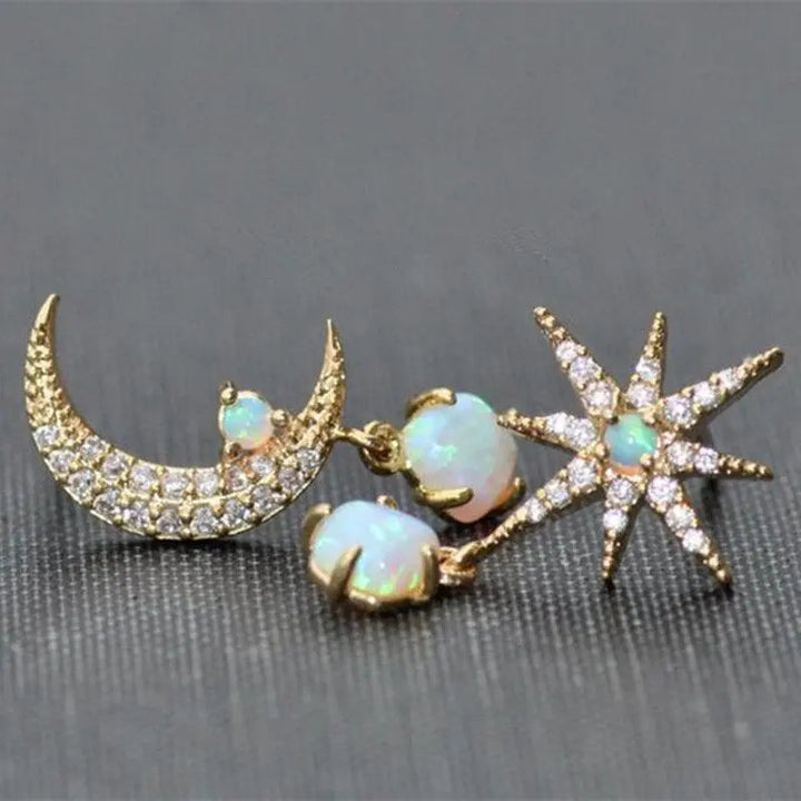 Moon and Star Opal Earrings