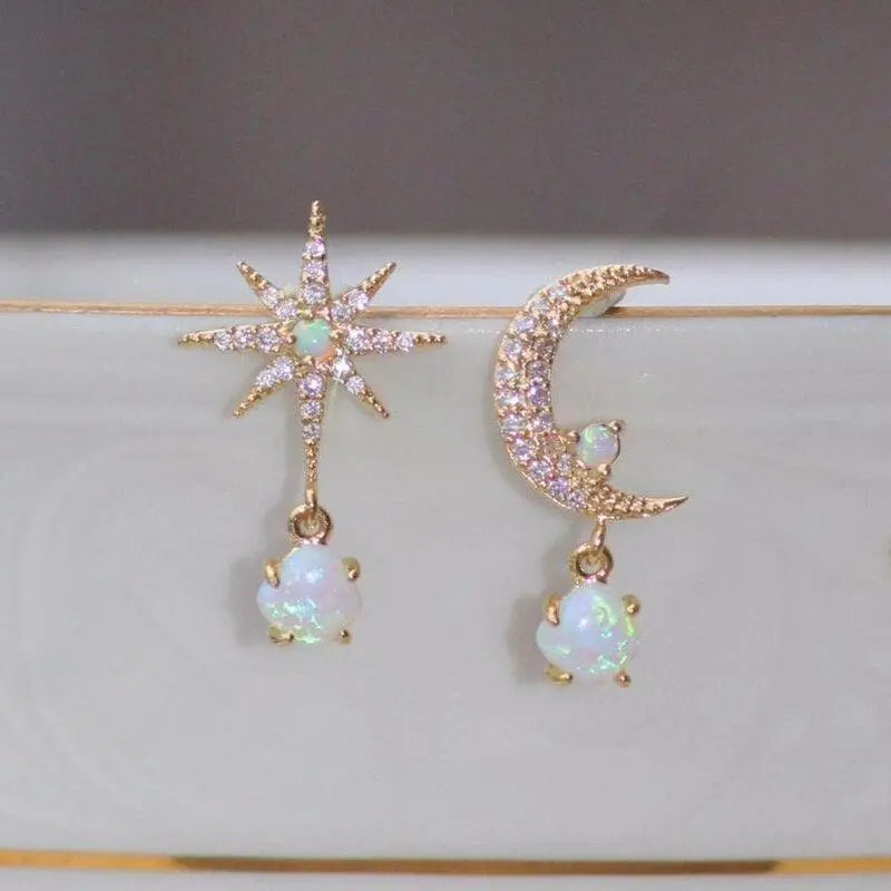 Moon and Star Opal Earrings