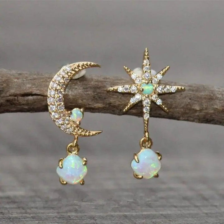 Moon and Star Opal Earrings