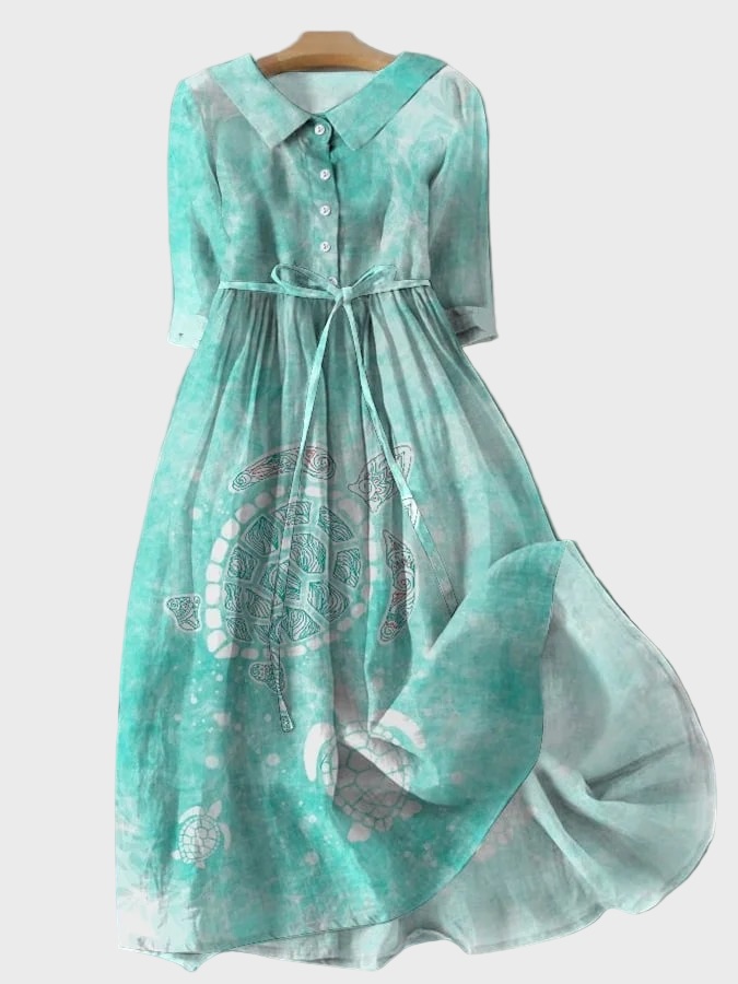 Órla – Turquoise Sea Turtle Print Dress