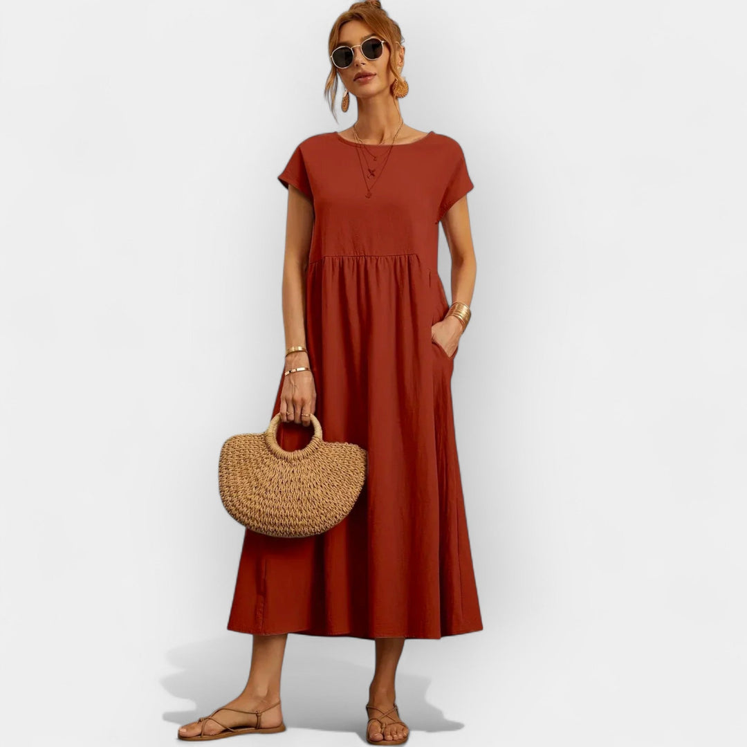 Méabh – Relaxed Cotton Floral Dress with Pockets