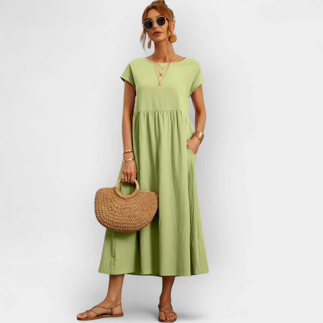 Méabh – Relaxed Cotton Floral Dress with Pockets