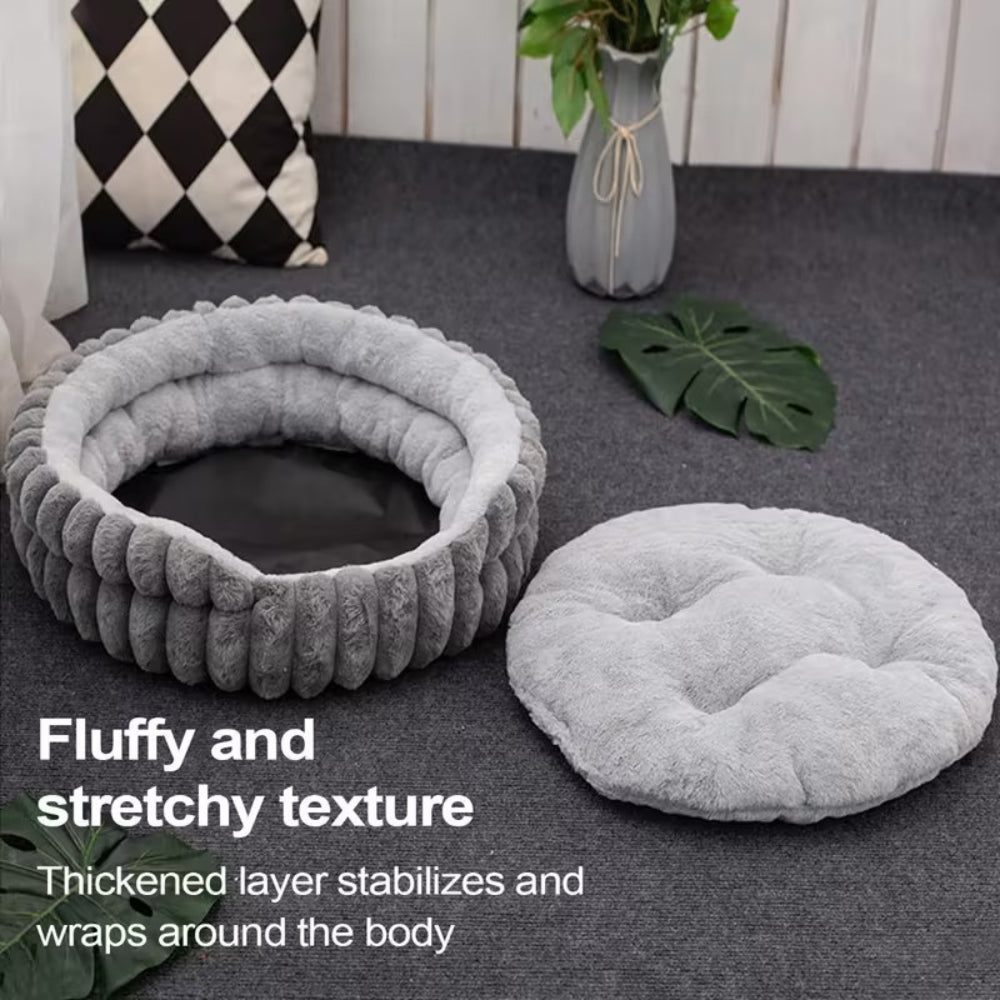 Round Plush Donut Bed for Dogs and Cats