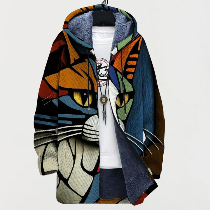 Sinéad – Cardigan with Artistic Cat Pattern