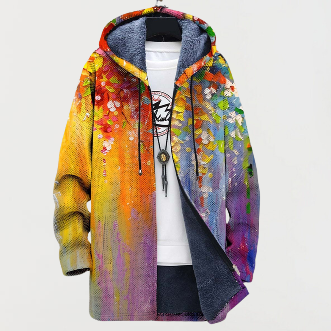 Ide – Hooded Jacket with Artistic Painterly Print