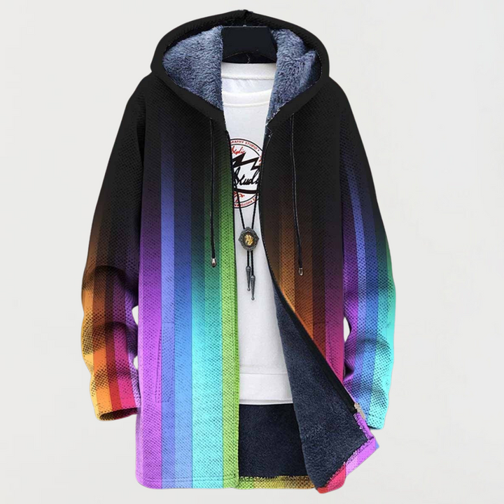 Etain – Hooded Jacket with Vertical Stripe Print