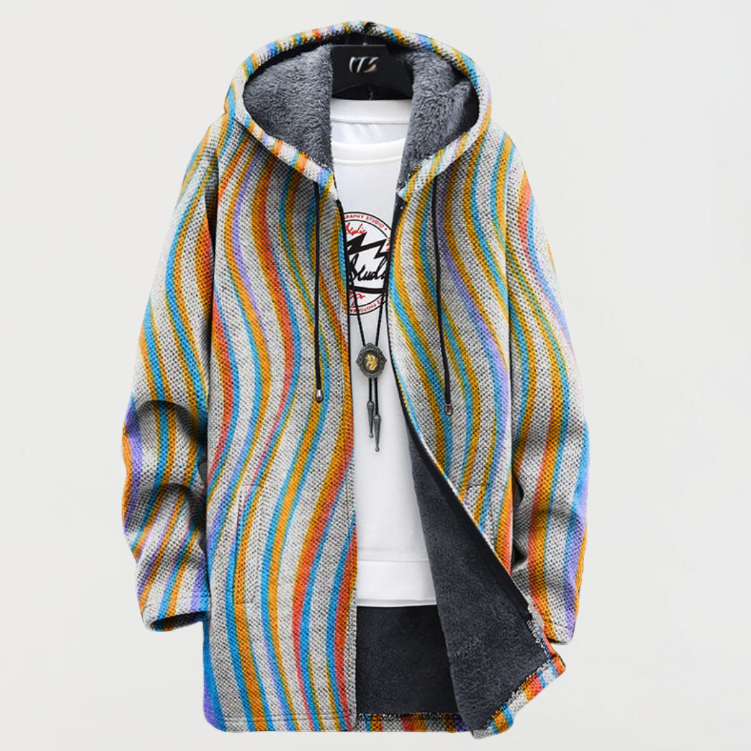 Realtin – Hooded Jacket with Artistic Wavy Stripes