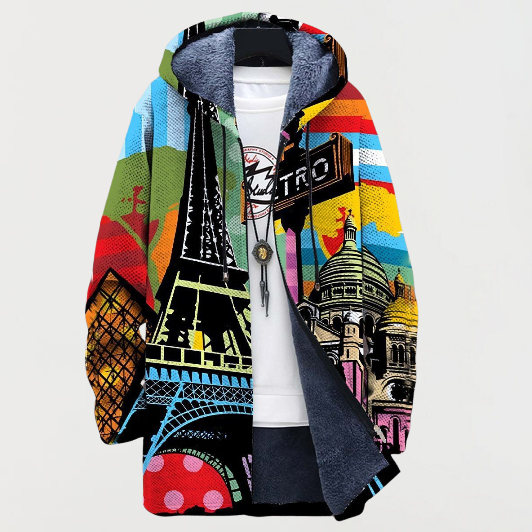 Siobhan – Hooded Jacket with Paris-Inspired Print