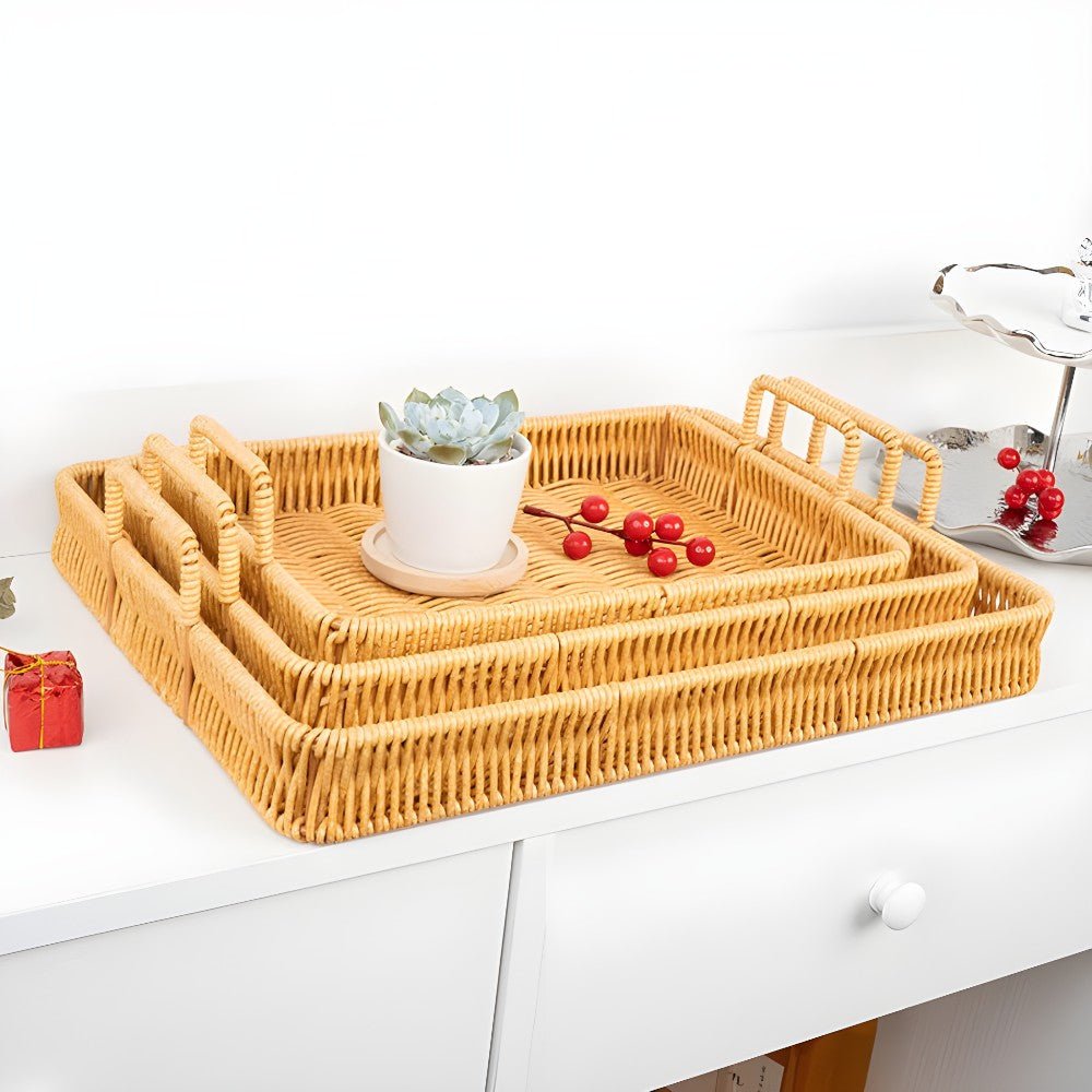 Rattan Serving Trays with Handles (Set)