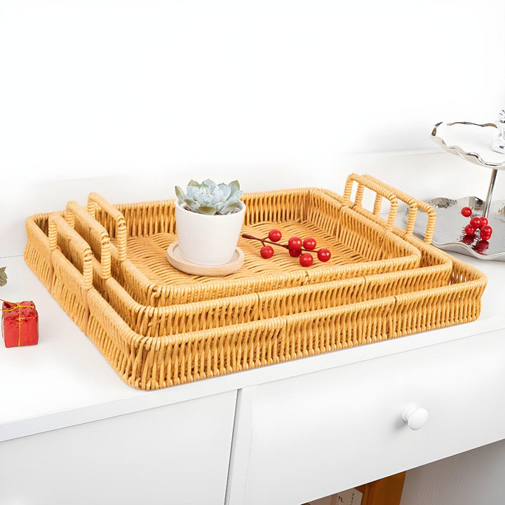 Rattan Serving Trays with Handles (Set)
