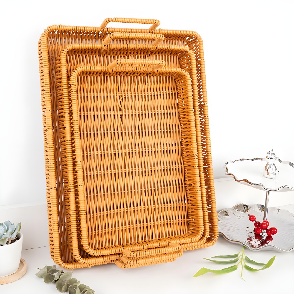 Rattan Serving Trays with Handles (Set)