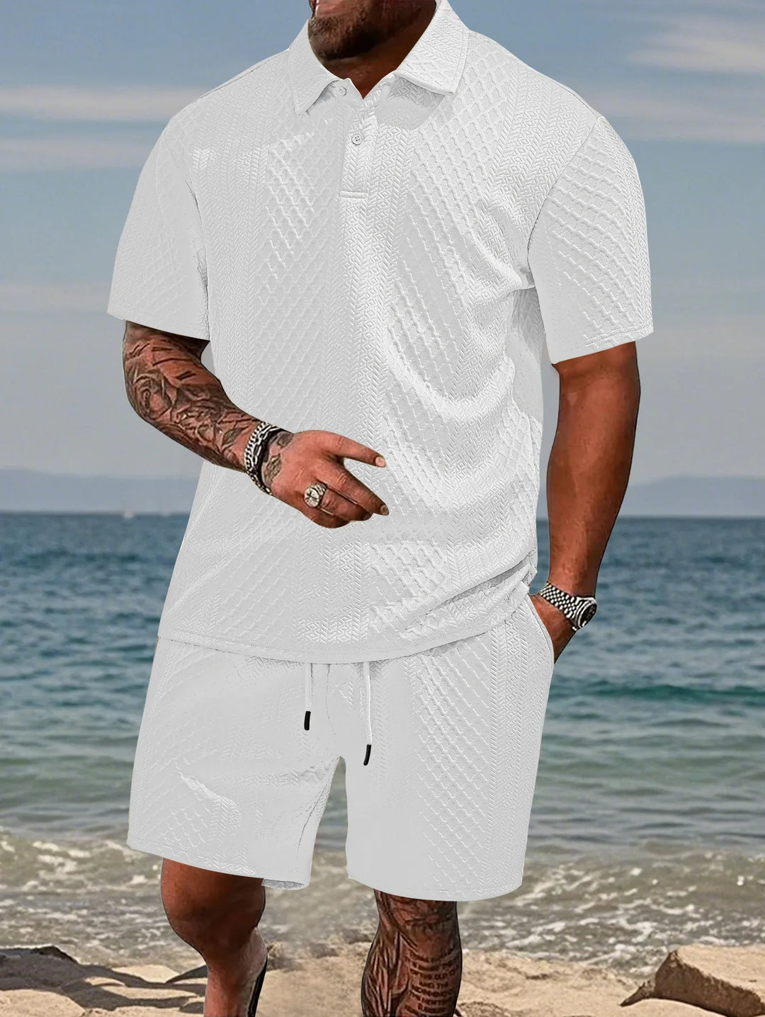 Cormac – Men's Polo and Shorts Set with Jacquard Texture