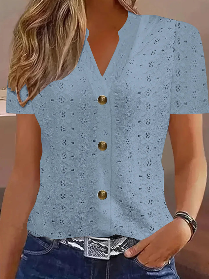 Klára – Lace-Pattern Blouse with V-Neck