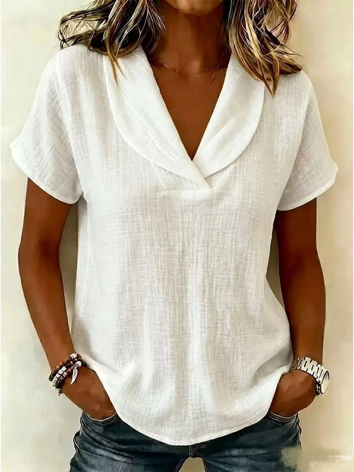 Tereza – Relaxed V-Neck Blouse with Linen Texture