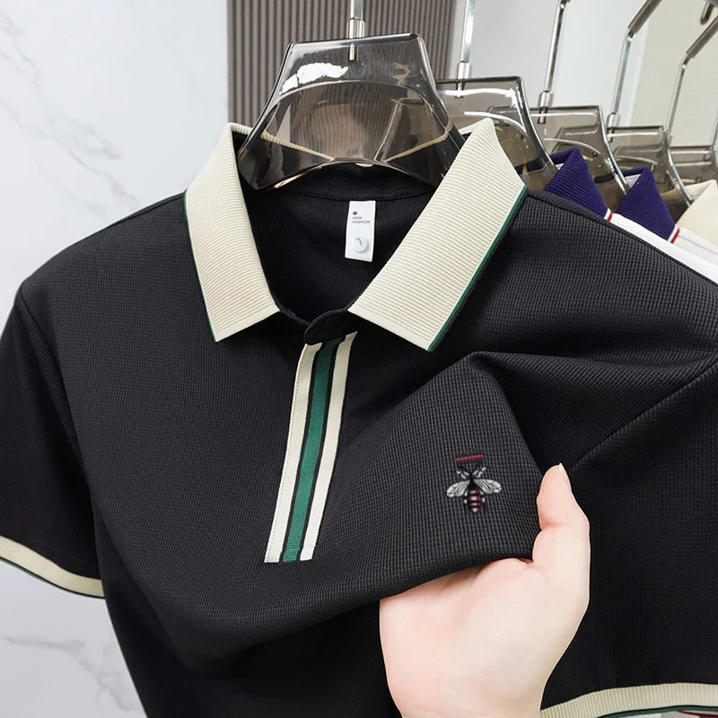 Ronan – Polo Shirt with Striped Collar and Embroidery