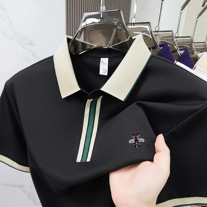 Ronan – Polo Shirt with Striped Collar and Embroidery