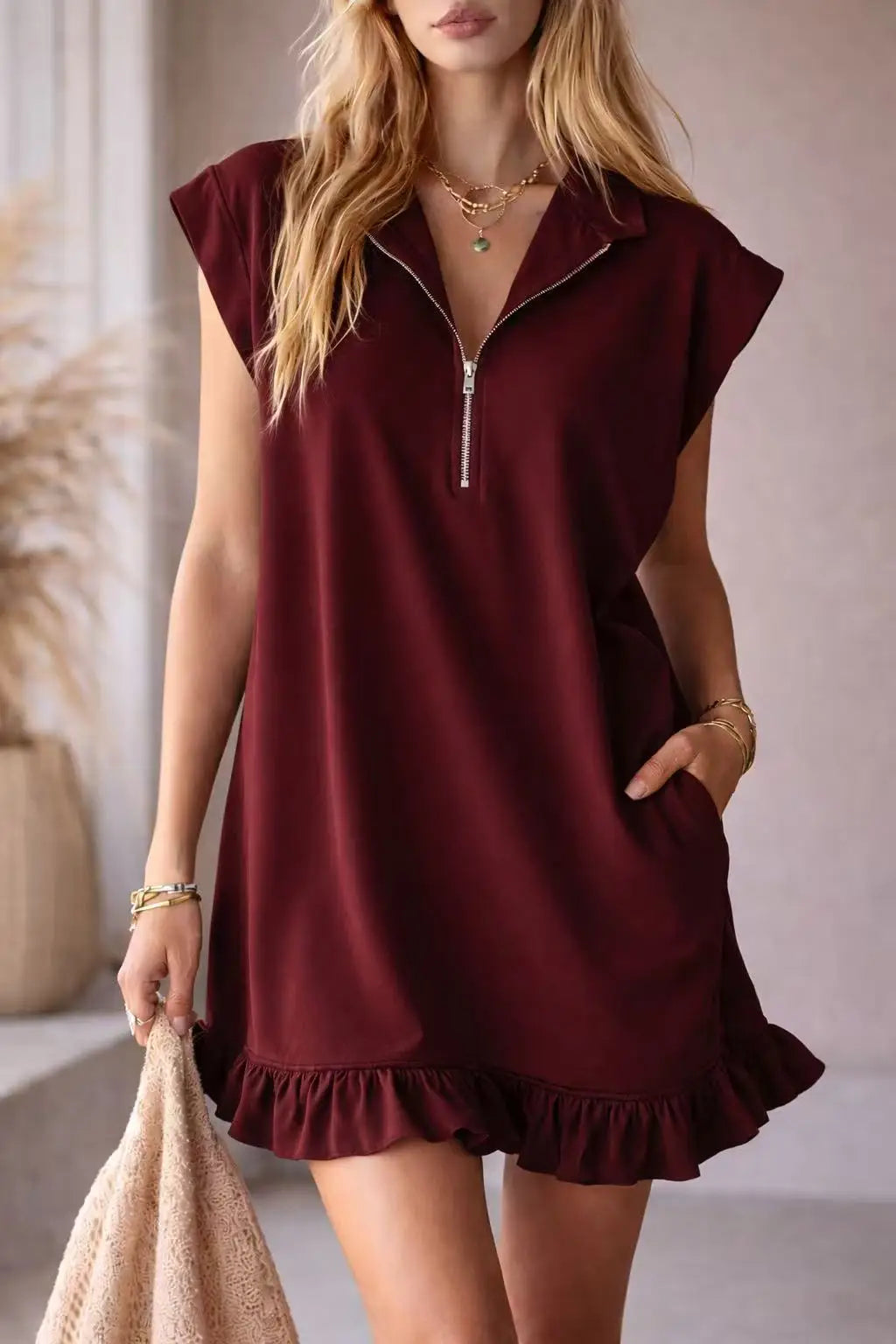 Natálie – Loose Summer Dress with Zip and Ruffle