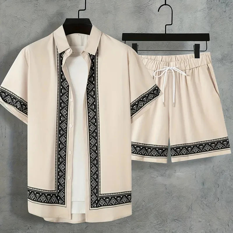 Séamus – Retro Shirt and Shorts Set with Ethnic Pattern