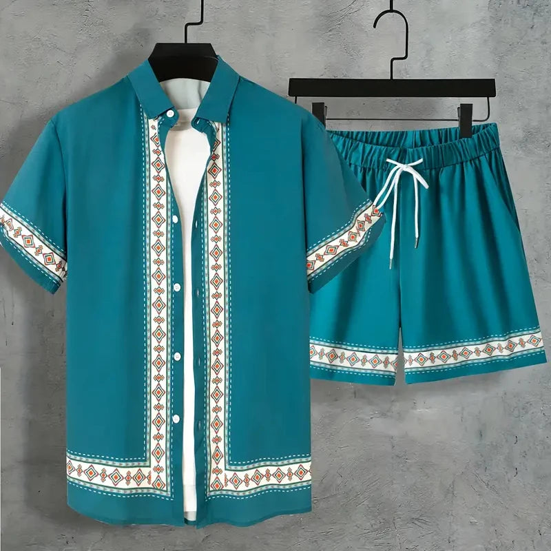 Séamus – Retro Shirt and Shorts Set with Ethnic Pattern