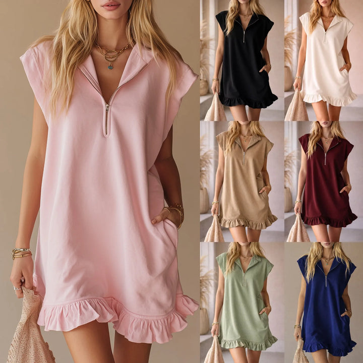 Natálie – Loose Summer Dress with Zip and Ruffle