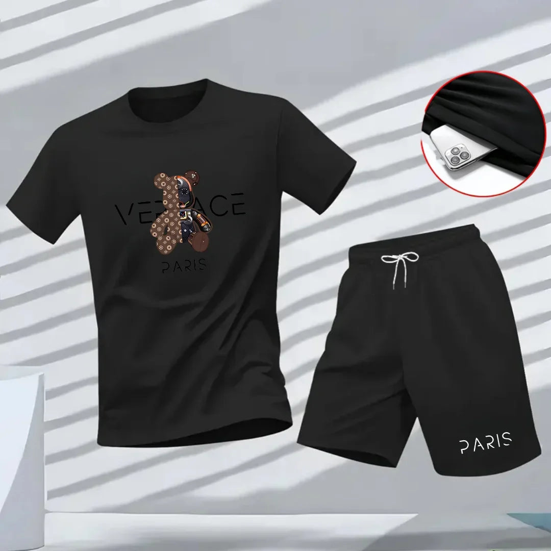 Vinnie – T-Shirt and Shorts Set with Bear Graphic Print