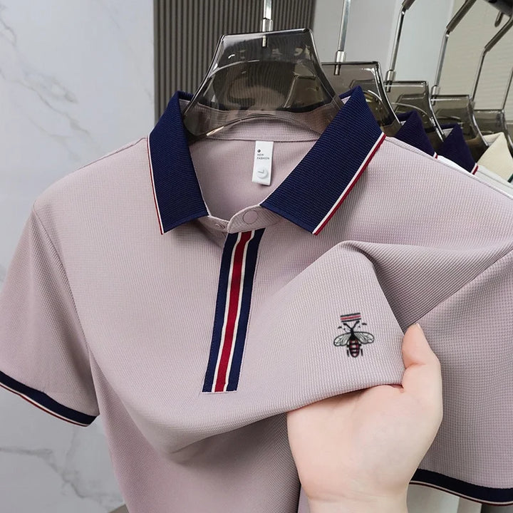 Ronan – Polo Shirt with Striped Collar and Embroidery
