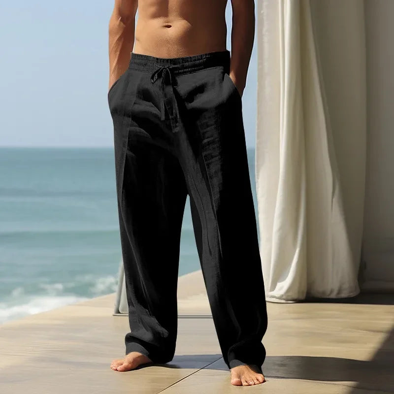 Radek – Loose Cotton-Linen High-Waisted Trousers