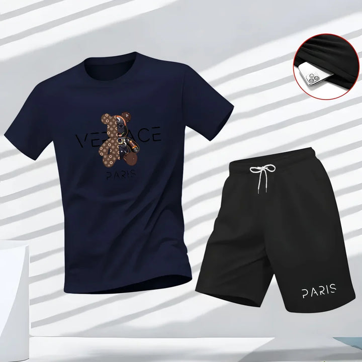 Vinnie – T-Shirt and Shorts Set with Bear Graphic Print