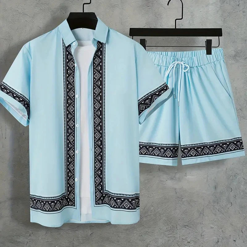 Séamus – Retro Shirt and Shorts Set with Ethnic Pattern