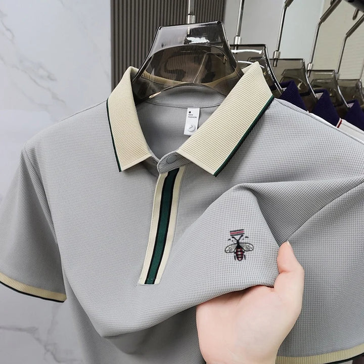 Ronan – Polo Shirt with Striped Collar and Embroidery