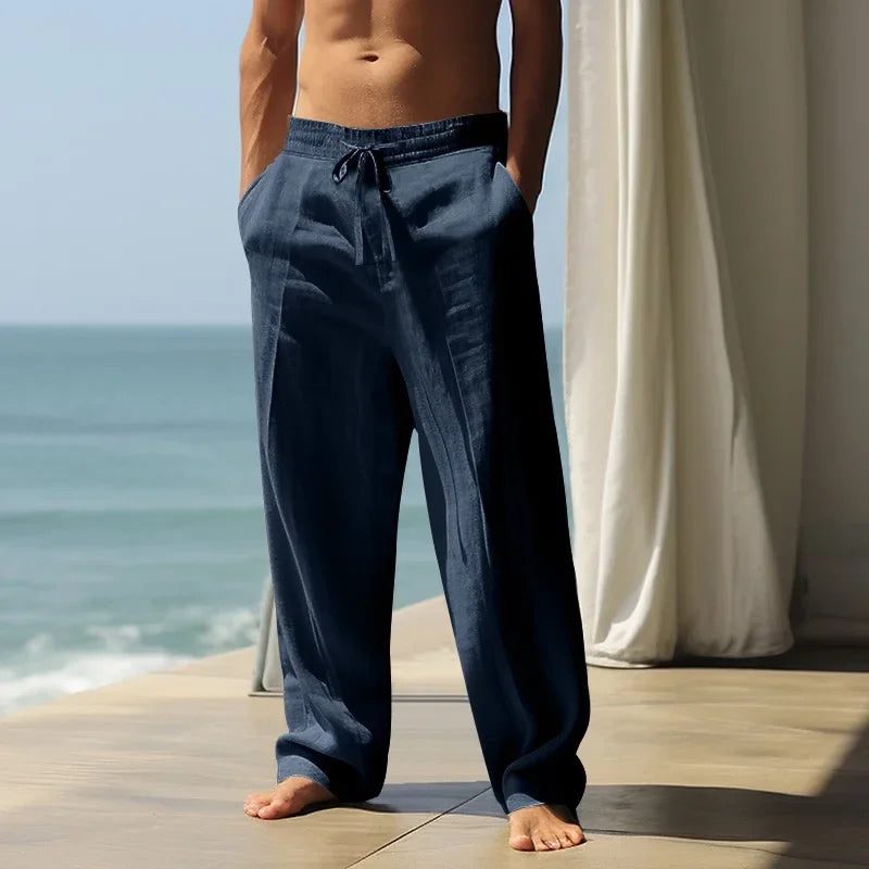 Radek – Loose Cotton-Linen High-Waisted Trousers