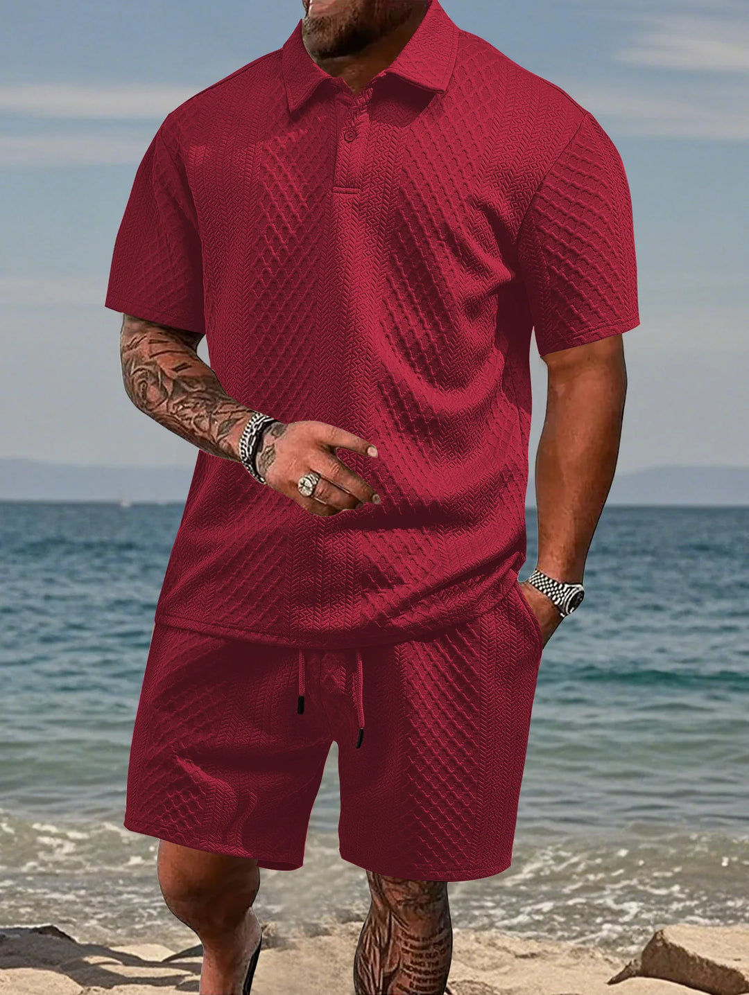 Cormac – Men's Polo and Shorts Set with Jacquard Texture
