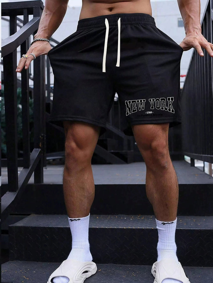 Cillian – Sports Shorts with Slogan and Elastic Waist