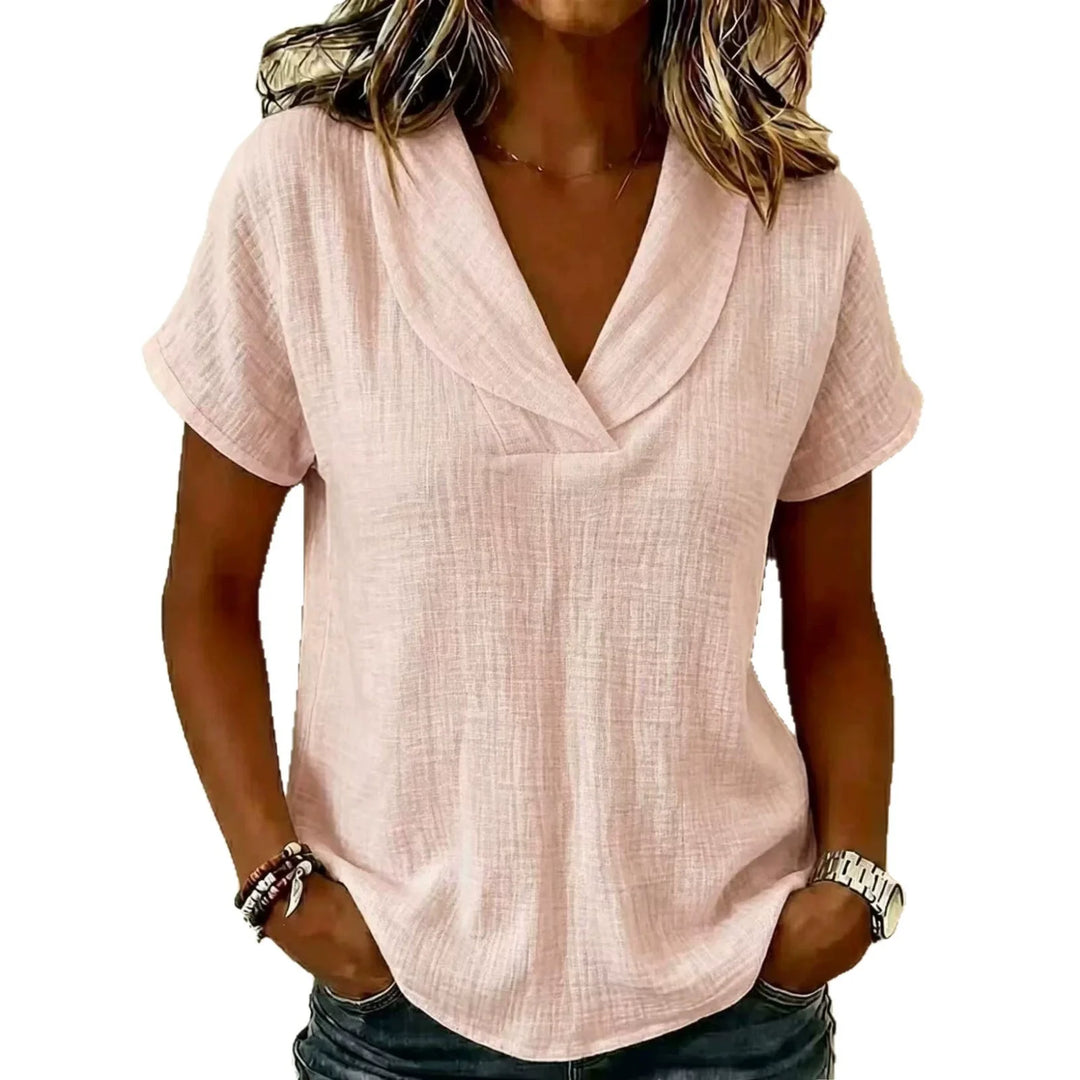 Tereza – Relaxed V-Neck Blouse with Linen Texture