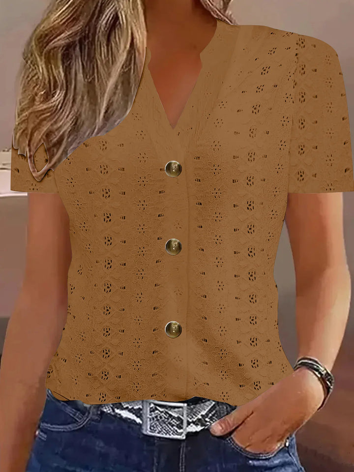 Klára – Lace-Pattern Blouse with V-Neck