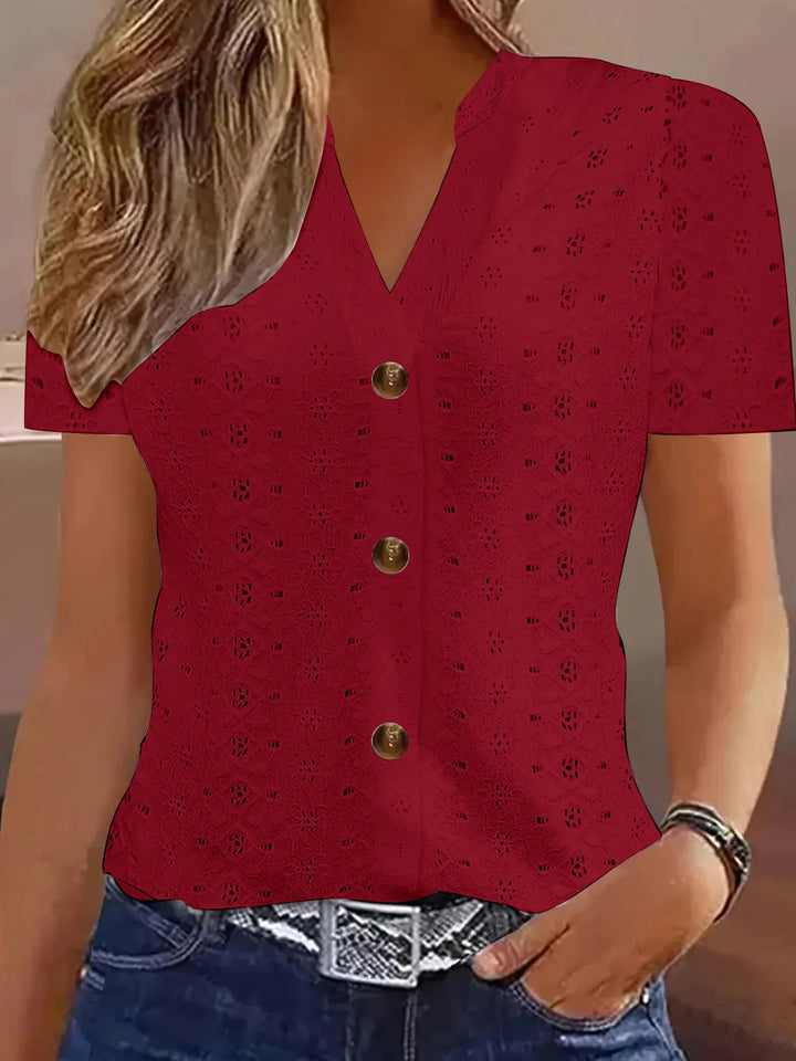 Klára – Lace-Pattern Blouse with V-Neck