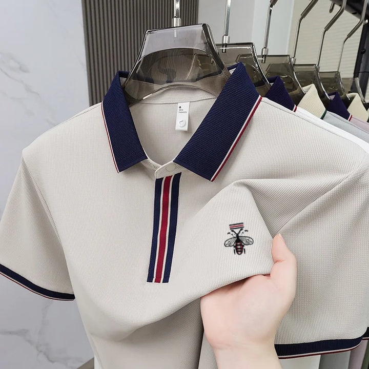 Ronan – Polo Shirt with Striped Collar and Embroidery