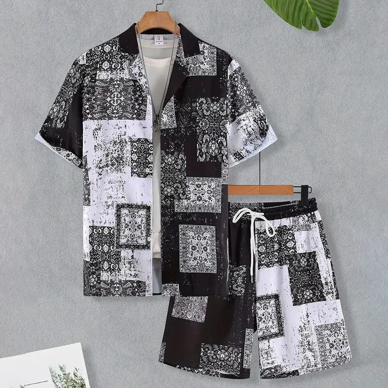 Séamus – Retro Shirt and Shorts Set with Ethnic Pattern