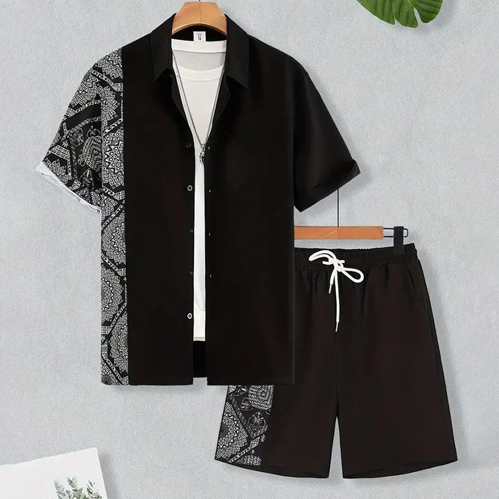 Séamus – Retro Shirt and Shorts Set with Ethnic Pattern