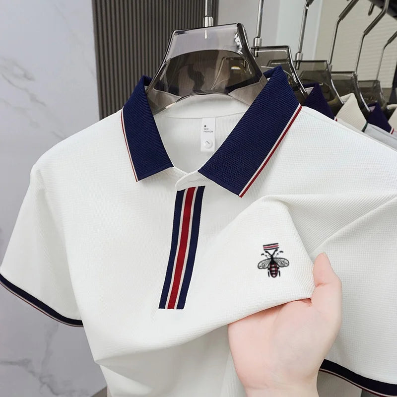 Ronan – Polo Shirt with Striped Collar and Embroidery